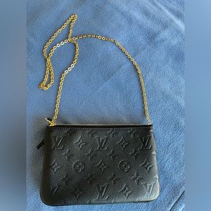 Authentic Louis Vuitton Double-Zip Pochette in Black Monogram Empreinte Leather